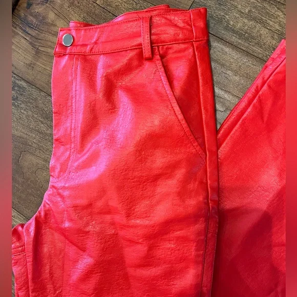 PRINCESS POLLY Faux Leather Vibrant Red Pants Size 2 - Picture 3 of 8